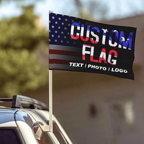 Custom Car Flags Double-Sided Personalized Yard Flags Decor Add Your Own Text/Photo/Logo for Patriotic Sporting Events Parade Flag Only No Flagpole (12inx18in)