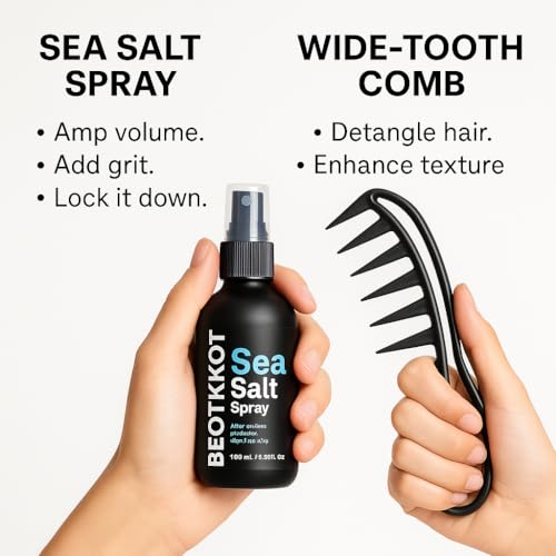 Image of Sea Salt Hair Spray for Men with Styling Comb | Hair Volumizer & Texturizer | Beach Waves | Natural Matte Finish | Medium Hold | Adds Texture & Volume | Hair Styling Spray 100ml