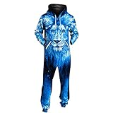 FRAUIT 3D Druck Jumpsuit Damen Herren Kapuzen Overall Printed Onepiece Casual Festlich Party Kleidung Strampler Weich Nachtwäsche Fitness Bekleidung Overall Trainingsanzug