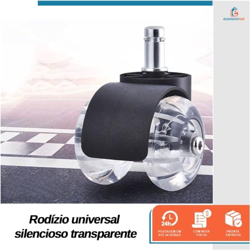 Kit 5 Rodinhas Rodízio Universal para Cadeira de Escritório Transparente 50mm - Starfer