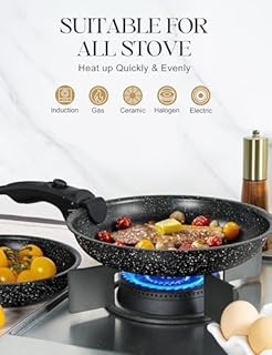 Jeu de 3 Poêles Antiadhésives MICHELANGELO à Revêtement Granit et Manche Amovible, 20-24-28 cm, Sans PFOA, Allant au Four, Noir