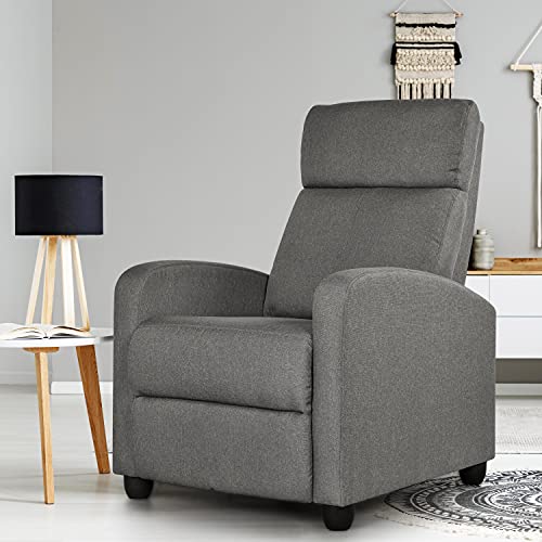 Yaheetech Fabric Recliner Chair Sofa Ergonomic Adjustable Single Sofa With Thicker Seat Cushion Modern Home Theater Seating For Living Room Matte Grey #TOP1