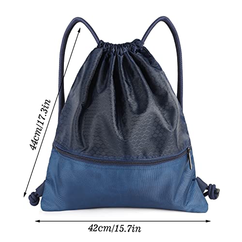Image of Drawstring Backpack Bag, Waterproof Draw String Back Sack with Zip Pocket, Gym Drawstring Bags Swim Bag for Men Women