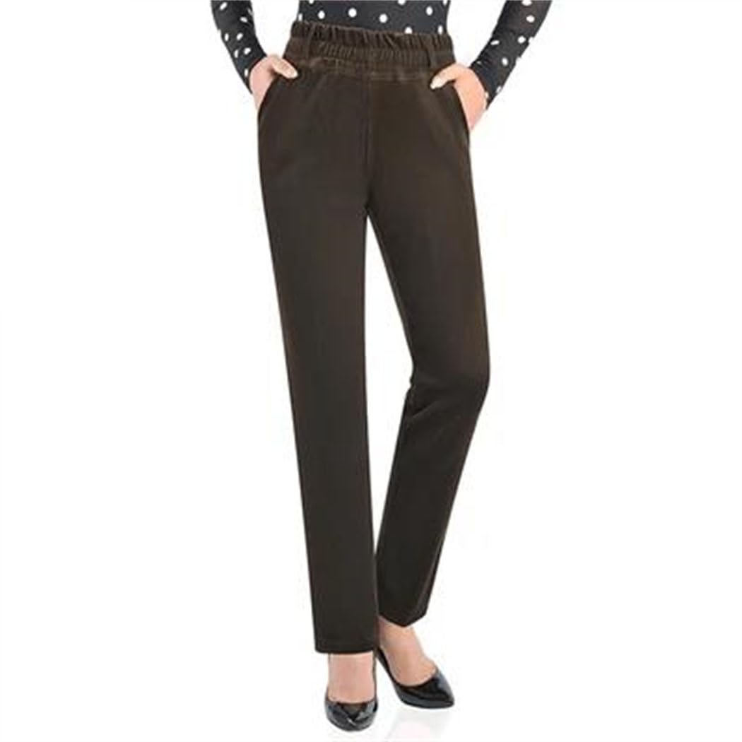 Women Winter Trousers Elastic Waist Casual High Waist Fleece Lined Warm Wide Leg Pants