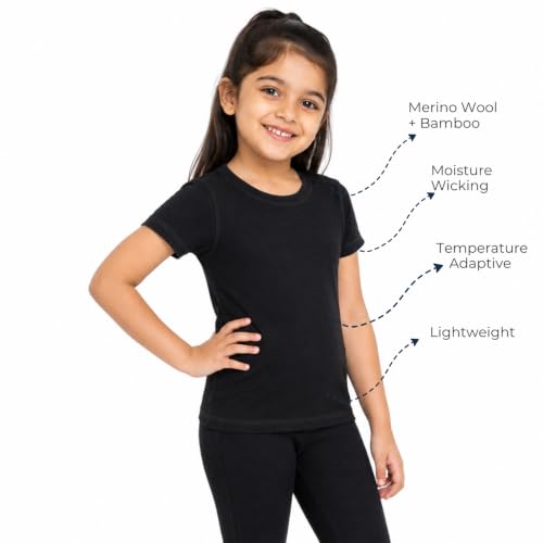 Image of KOSHA Girl's Merino Wool Half Sleeve Thermal Top | Suitable for Minus Degree Celsius | Free Warm Woolen Socks