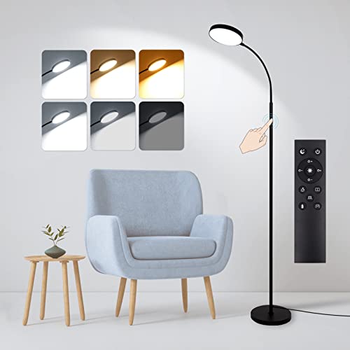 Atlaz LED Stehlampe, Stufenlos Dimmbar & Farbtemperaturen einstellbar, Leselampe mit Touch-Control & Fernbedienung, 6 Modi flexible Schwanenhals Stehleuchte für Wohnzimmer, Schlafzimmer, Büro Cover