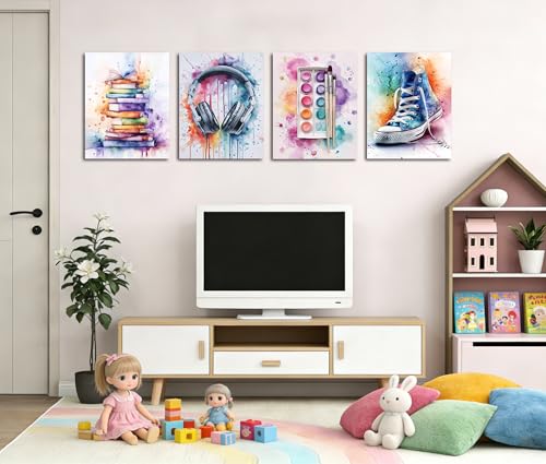 Image of Frimeeme 4Pcs Teen Girls Wall Art, Pink and Purple, 8x10 Inch