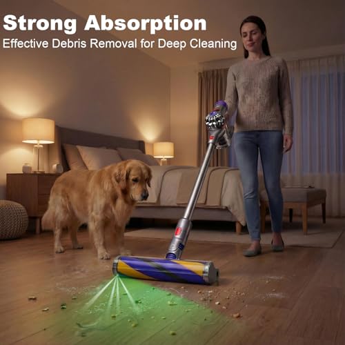 Image of LED Fluffy Soft Roller Cleaner Head Replacement for Dy-son V7 V8 V11 Animal V15 Detect V10 Cyclone Vacuum, Upgrade Green Light Dust Detect Anti-Tangle Quick Release Brush Attachments Parts
