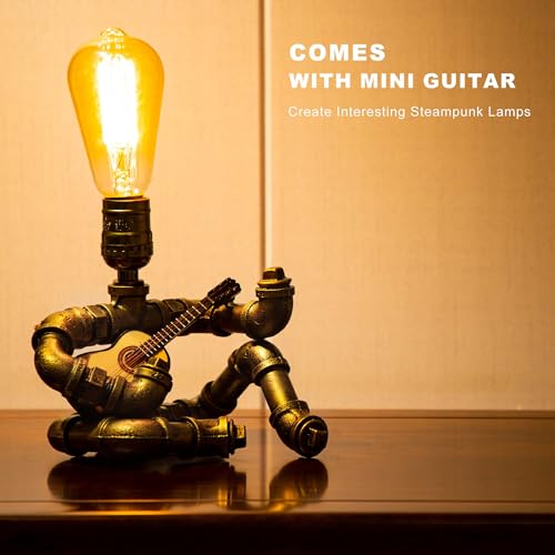 Image of Music Guitar Table Lamp,Steampunk Table Lamp,Retro Guitars Steampunk lamp,Cool Industrial Metal Tube Robot Lamp Gifts for Music Lovers