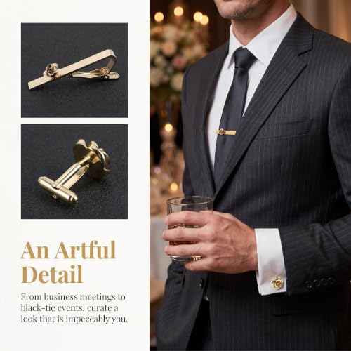 Gemelos para eventos formales y pinzas para corbata de rosas para hombres y mujeres 7