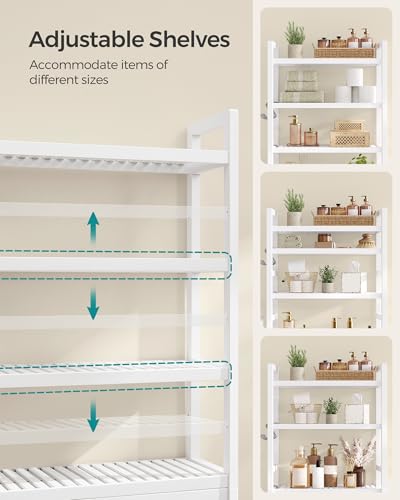 SONGMICS Over The Toilet Storage, 4-Tier Over Toilet Bathroom Organizer with Adjustable Shelves, 10.2 x 24.8 x 72.8 Inches, Space-Saving, Cloud White UBTS041W01 - Image 5