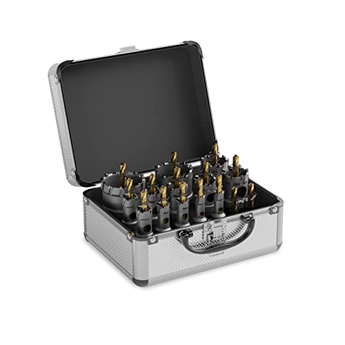 CSOOM 15PCS Hard Metal TCT Hole Saw Set - Heavy Duty Carbide Hole Drill Set for Stainless Steel, Iron - includes 13mm (1/2") to 54mm (2-1/8"), 13 different sizes of hard metal hole saws, as well as 2 L-wrenches and 2 titanium plated center drills.