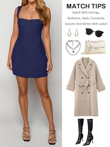 Image of Women's Sexy Ruched Mesh Midi Short Dresses for Women Square Neck Fitted Elegant Club Party Cocktail Dress