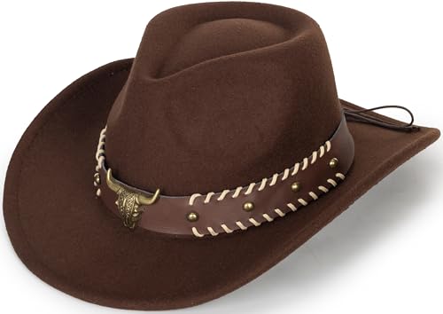 OVOY Kids Girls Boys Felt Fedora Hat Western Cowboy Cowgirl with Buckle Belt Felt Fedora Hats (for Kids 3-7 Years) Coffee