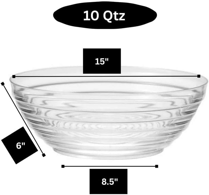 10 Quart 15 inch Extra Large Heavyweight Disposable Plastic Ringed Serving Bowl: 3 Pcs