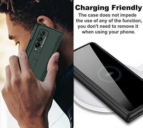 Miimall Compatible with Samsung Galaxy Z Fold 4 Case with Hinge Protection, Z Fold 4 Magnetic Case with Kickstand, Hard PC Silicone Cover Anti-Drop Anti-Scratch Hinge Cover for Galaxy Z Fold 4-Green