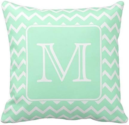 Mint Green and White Zig Zag Pattern With Custom Monogram Pillows Decorative Pillowcase Throw Pillow Cushion Cover Flower Pattern Design Cushion Cover Pillow Case Collection