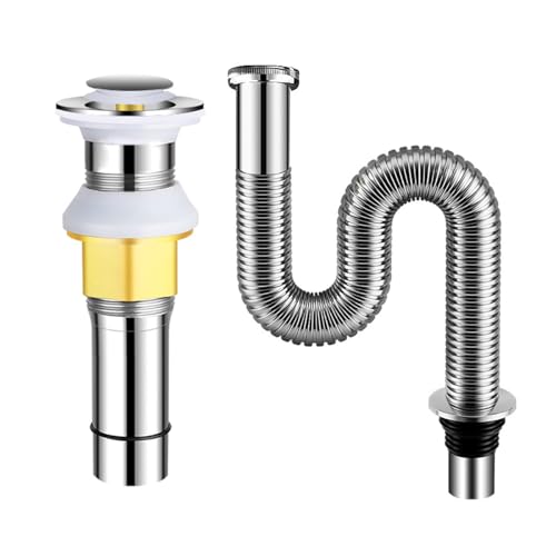 Tapón de drenaje desplegable para fregadero, acero inoxidable 304 con botón pulsador y triple sello antiolor para lavabos de 38-55 mm (pequeño + sin agujero)