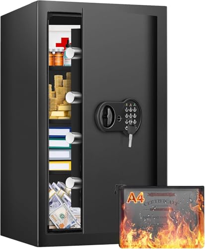 5.1 Cuft Fireproof Safe for Home, Large Home Safe Box Fireproof Waterproof with Dual Key System and Hidden Lock Box, Document Safety Box for House Business Office USE (27.6'*15'*16.5')