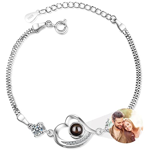Lubity Bracelet de Projection de photo Bracelet Personnalisé avec Photo Personnalisée Bracelet pour Femme avec Photo à l'intérieur des Cadeaux de Bijoux (Amour-B) Cover