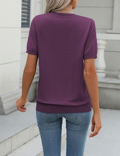 Image of Zeagoo Womens Summer Short Sleeve Tops Crew Neck Lightweight Pullover Sweaters Loose Dressy Casual Blouse Basic Clothes