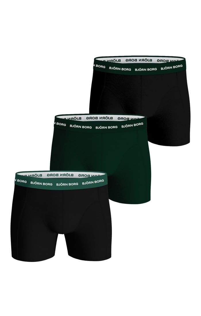 Björn Borg Men's Black - Dark Green Cotton Stretch Boxershorts (3-Pack) - L