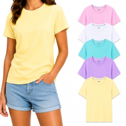 Image of Brix Girls Short Sleeve T-Shirts 5 Pack - Soft Cotton Tees, Breathable Everyday Tops, Tagless Comfort.