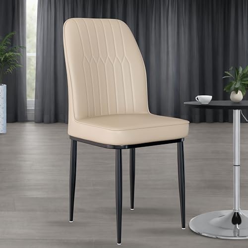 Image of Jewel Premium Leather Dining Chair with Strong Metal Legs, Cushioned Seat, Chair for Dining, Living Room, Bedroom & Balcony (Beige)