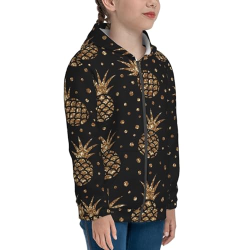 Gold Glitter Pineapples Kid Hoodies Boys Zip Up Sweatshirts Girls Pullover with Pocket4