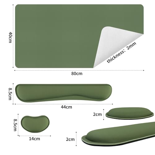 Bloss Keyboard Wrist Rest + Mouse Wrist Rest + Leather Desk Mat, Non-Slip Desk Mat Protector for Office, Home(31.5×15.7 Inches,Olive Green)