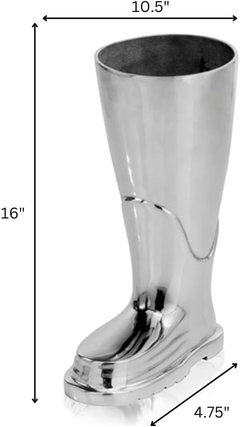 Modern Day Accents 3525 Bombero Boot Umbrella stand for umbrellas, Umbrella Organizer, Cane Holder, Silver, Entryway Decorative Umbrella Stand, Umbrella Holder, Home, Office Decor, 10.5"Lx7"Wx15.75"H