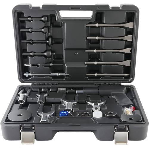 Image of maXpeedingrods Air Hammer Kit, 25 PCS Multi-functional Pneumatic Hammer Piece Chisel Set, 2100 BPM Ball Joint Separator Set, Air hammer Bits, Quick Change Retainer Air Hammer with Shovel Heads