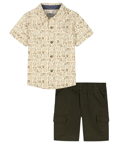 Kids Headquarters Boys' 2pc Shirt Short Set, Safari Animal Print, 3T