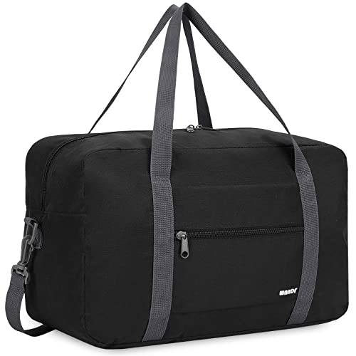 Ryanair Handgepäck 40x30x20, 40x20x25 Handgepäck Tasche für Flugzeug Reisetasche Klein Faltbare Sporttasche Weekender Koffer für Herren und Damen von WANDF(Schwarz 20L mit Schultergurt)