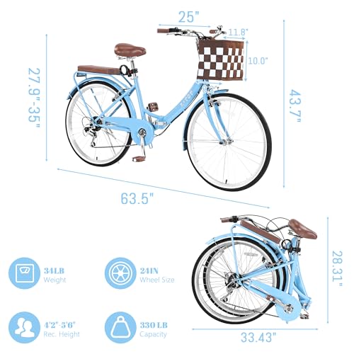image for BGGFNZ Foldable Beach Cruiser Bike for Women, 24/26 Inch Bikes for Wom