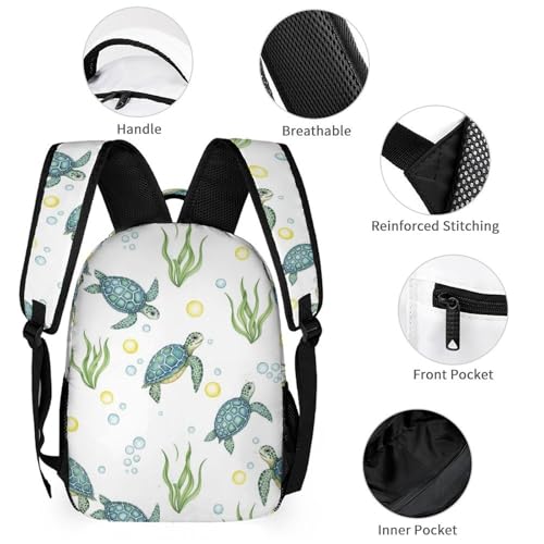 Backpack with Lunch Box & Cosmetic Bag Set Watercolor Sea Turtles Bookbag Daypack Set Backpack with Lunch Bag Storage Bags3