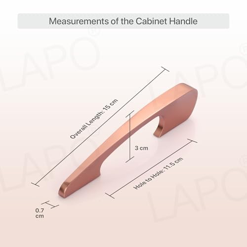Image of LAPO 6 Inch Drawer Handles for Wardrobe and Cupboard, Suitable for Kitchen Storage Units, Clean Grip Feel, Rust Proof Surface, Hole to Hole Size 11.5 cm, Easy Mounting (Rose Gold, Pack of 3)