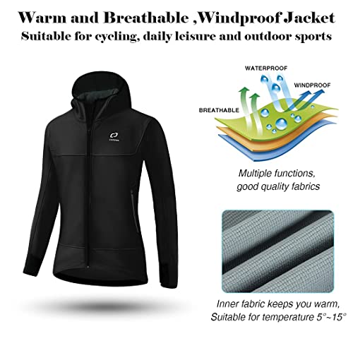 Catena Women's Windproof Jacket Waterproof Breathable Hoodie Fleece Softshell Coat For Outdoors Running Cycling Hiking Black #TOP4