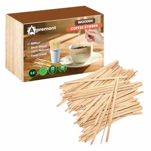 Apremont 5.5” 1000pcs Birchwood Coffee Stirrers – Eco-Friendly Wooden Stir Sticks for Hot & Cold Drinks – Compostable, Disposable, Natural Wood, Smooth Finish – Bulk for Coffee Bar, Office, Cafe