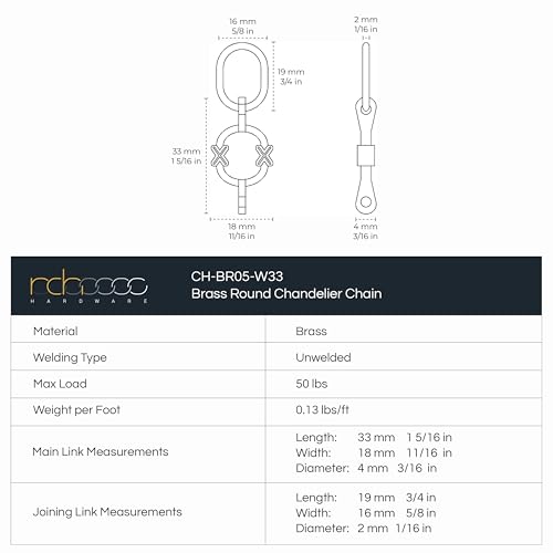 Image of RCH Hardware Decorative Antique Solid Brass Chain for Hanging, Lighting - Small Round Unwelded Links with X Design (1 Foot)