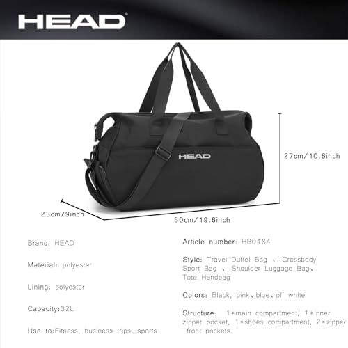 HEAD 32L Carry On Women Gym Duffel Bag with Shoes Compartment, Lightweight Crossbody Women Sport Bag for Men & Women, Workout Tote Bag Handbag for Business/Fitness/Yoga/Weekender Overnight4