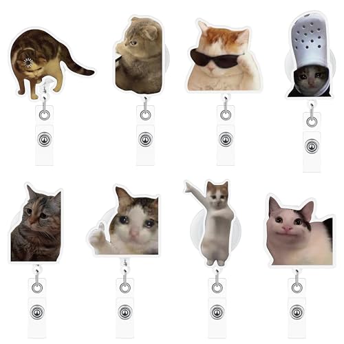 GudaAphrmix 8Pcs Cat Badge Reel Retractable Funny Clip Badge Holder