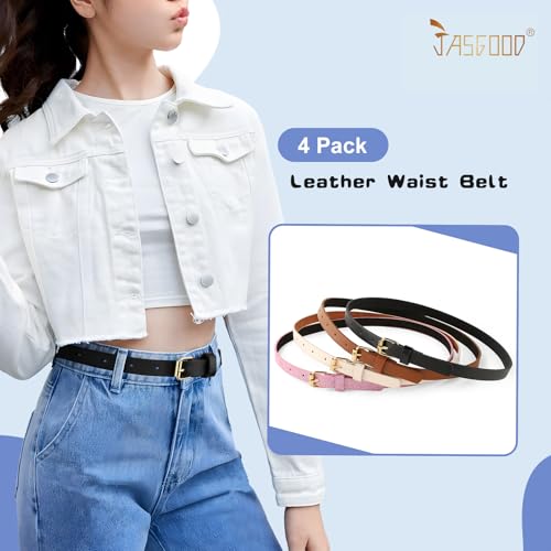JASGOOD 4 Pack Girls Belt Kids PU Leather Waist Belt for Jeans Dress with Metal Buckle2