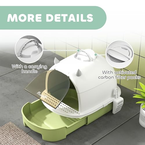 Caja de arena cubierta para gato PawHut color verde miniatura 6
