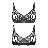 Moggemol Damen Unterwäsche Spitzen Ausschnitt Brakorsagen Offene Brustwarzen Einstellbare Riemen Büstenhalter Bralette Schwarz 5XL