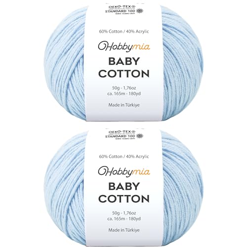Image of Baby Cotton Blend Yarn - Soft Sport Weight Yarn for Crochet & Amigurumi - 50g /180yds - 60% Cotton 40% Acrylic - Ideal for Baby & Knitting Proj.(So Light Blue, 2 Balls)