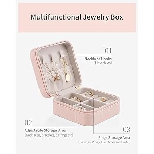 Vlando Travel Jewelry Box, Small Jewelry Travel Organizer Case Travel Essentials Christmas Gift for Women Girl - Pink Vlando Travel Jewelry Box Small Jewelry Travel Organizer Case Travel Essentials Christmas Gift for Women Girl Pink