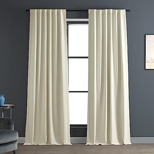 Image of HPD Half Price Drapes Bellino Textured Faux Linen Room Darkening Curtains 96 Inches Long (1 Panel), Curtains for Bedroom & Living Room, 50W x 96L, Oat Cream