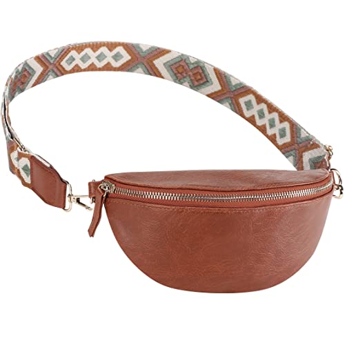 TopTTanBo Crossbody Fanny Packs for Women Fashionable Travel Belt Bag Outdoor Faux Leather Waist Bag with Adjustable Strap (brown)