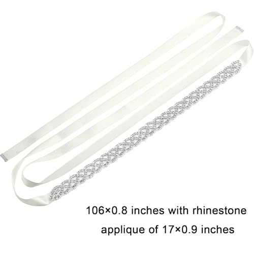 Hiceeden 3 Pieces Rhinestone Bridal Belt, Silver Crystal Bridal Sash with White Ribbon Wedding Dresses Belt for Women, Bride, Bridesmaids, Gown, Party, Prom2